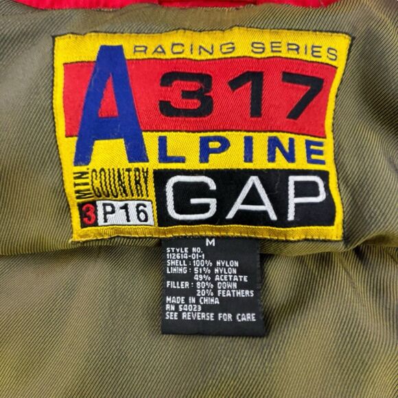 Vintage Gap Down Puffer Vest Men's M Alpine 317 Red Full Zip Racing Series Hood - Picture 7 of 14